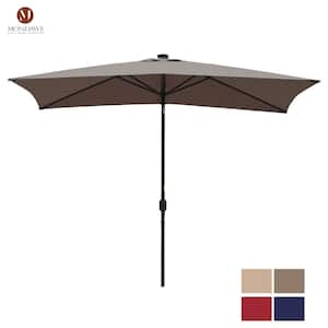 10 ft. Aluminum Pole Market Solar Patio Umbrella Outdoor Umbrella in Taupe with 26 LED Lights & Crank Lift System