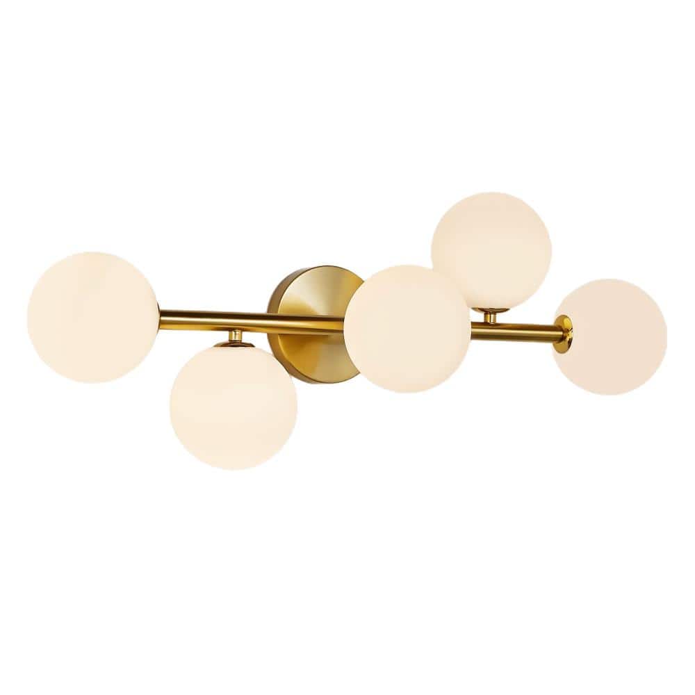 27 in. 5-Light Gold Bathroom Vanity Light with Spherical Frosted Glass Shades price history on PriceWatchPro