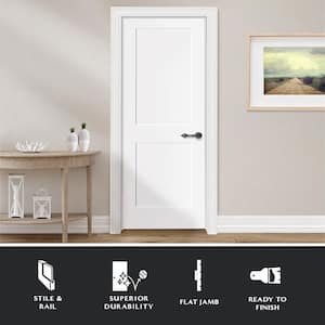 30 in. x 80 in. 2-Panel Square Shaker White Primed LH Solid Core Wood Single Prehung Interior Door with Nickel Hinges