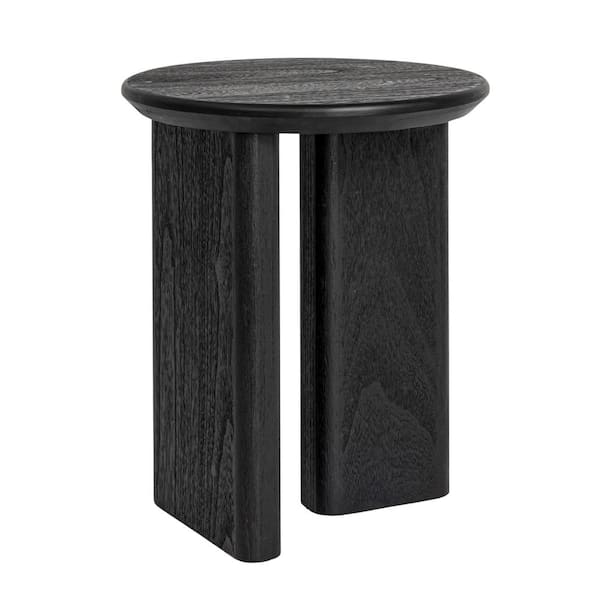 Storied Home Oliver 18.9 in. Black Round Asymmetrical Fir Wood End Table