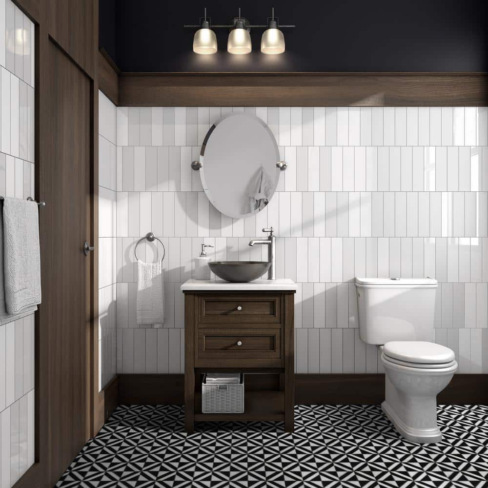 12" x 12" Black and White Polished Marble Mosaic Tile