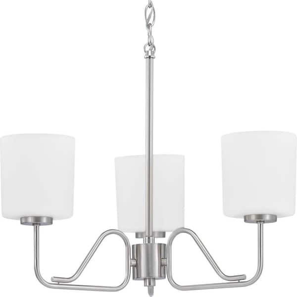 Progress Lighting Tobin Collection 3-Light Brushed Nickel Etched White Glass Modern Chandelier Light