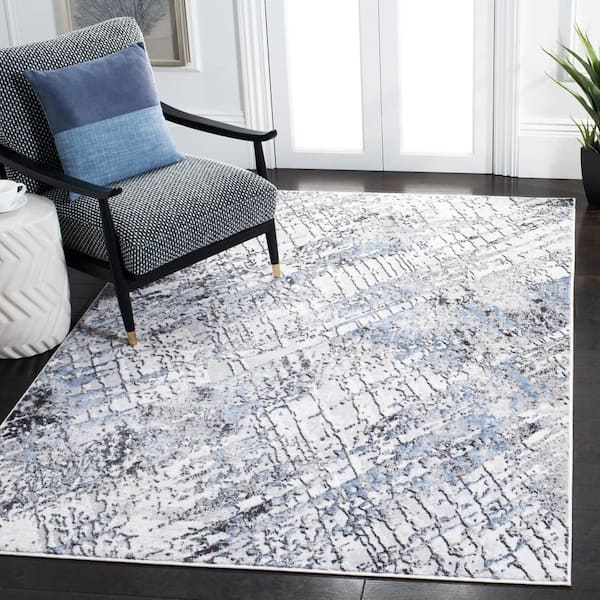 Amelia Ivory/Gray 7 ft. x 7 ft. Distressed Striped Square Area Rug