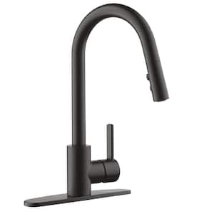Precept Single Handle Pull Down Sprayer Kitchen Faucet with Deckplate Included and 1.0 GPM in Matte Black