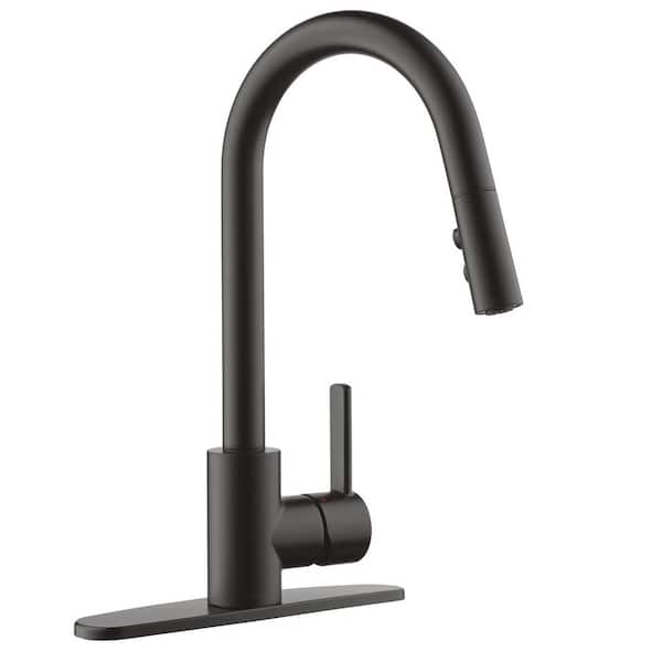 Peerless Precept Single Handle Pull Down Sprayer Kitchen Faucet with Deckplate Included and 1.0 GPM in Matte Black