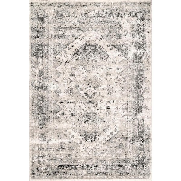 nuLOOM Vintage Speckled Shaunte 4 ft. x 6 ft. Silver Indoor Oval Area Rug