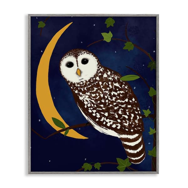 Stupell Industries Owl and Moon Forest by Michelle Ingari Designs Gray Framed Animal Giclee Art Print 30 in. x 24 in.