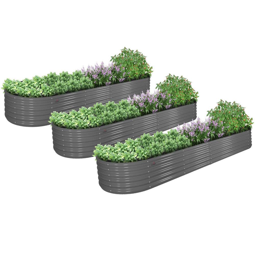 12 x 3 x 1. 5 Metal Oval Gray Galvanized Raised Garden Beds, Planter Box f