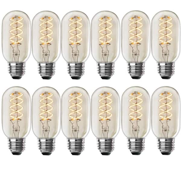 40-Watt Equivalent T14 Dimmable Spiral Filament Clear Glass E26 Vintage Edison LED Light Bulb, Soft White (12-Pack)