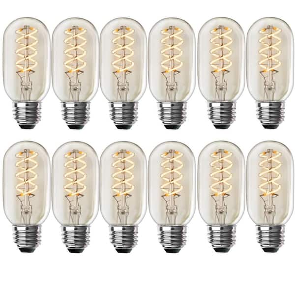 Feit Electric 40-Watt Equivalent T14 Dimmable Spiral Filament Clear Glass E26 Vintage Edison LED Light Bulb, Soft White (12-Pack)