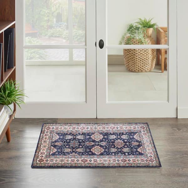 Fulton Navy doormat 2 ft. x 3 ft. Medallion Traditional Area Rug