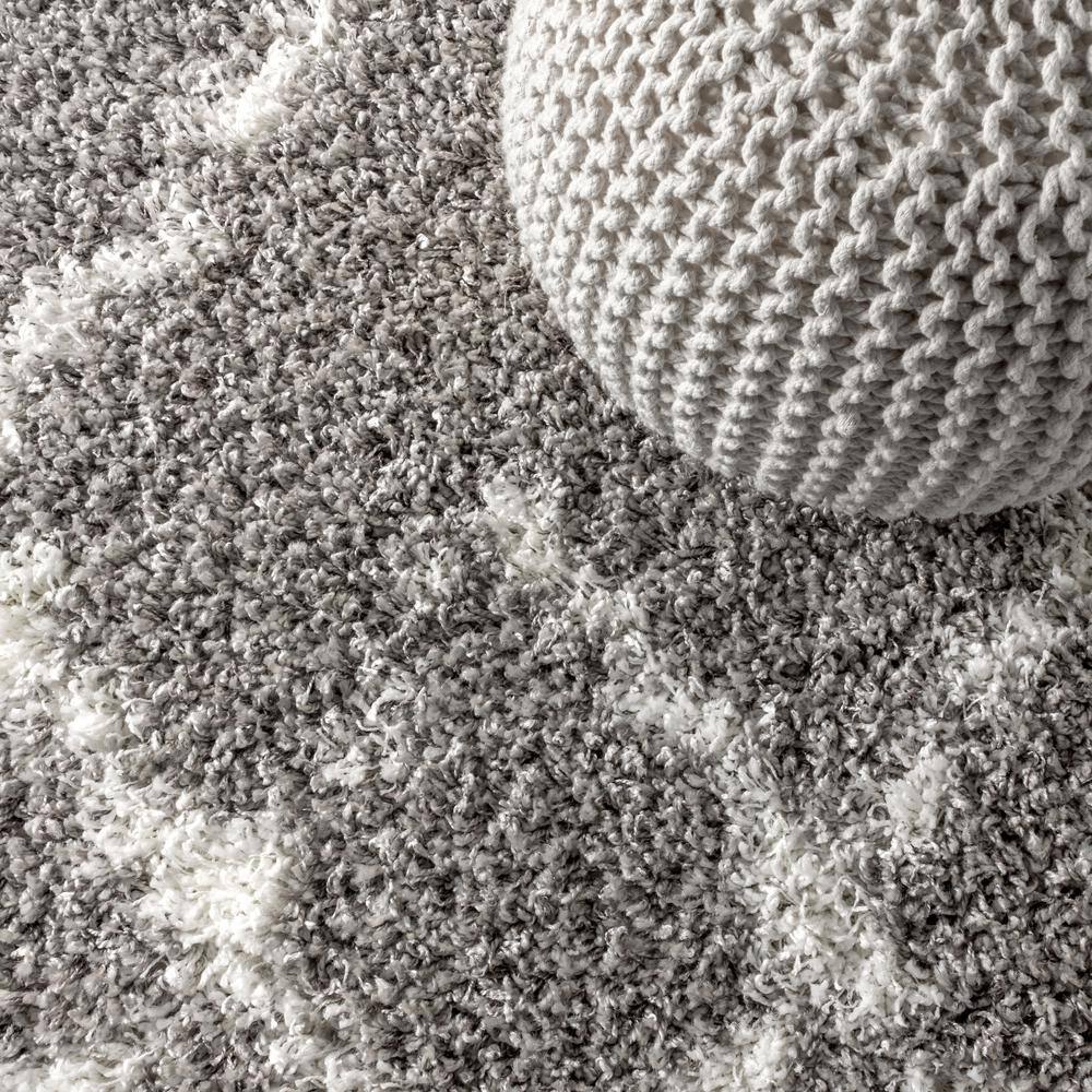 Grey and Ivory Rectangular Shag Moroccan Area Rug