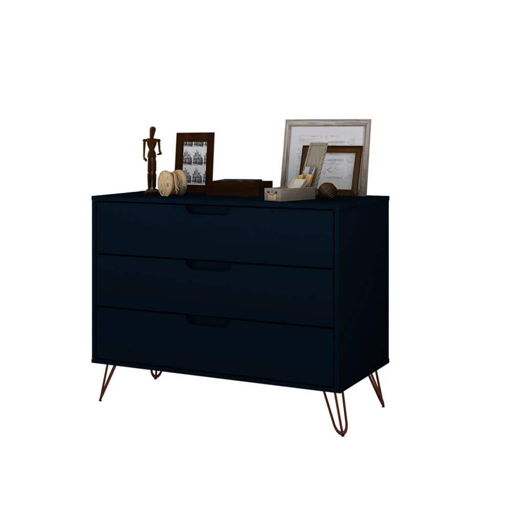 Tatiana Midnight Blue 3-Drawer Mid-Century Modern Dresser