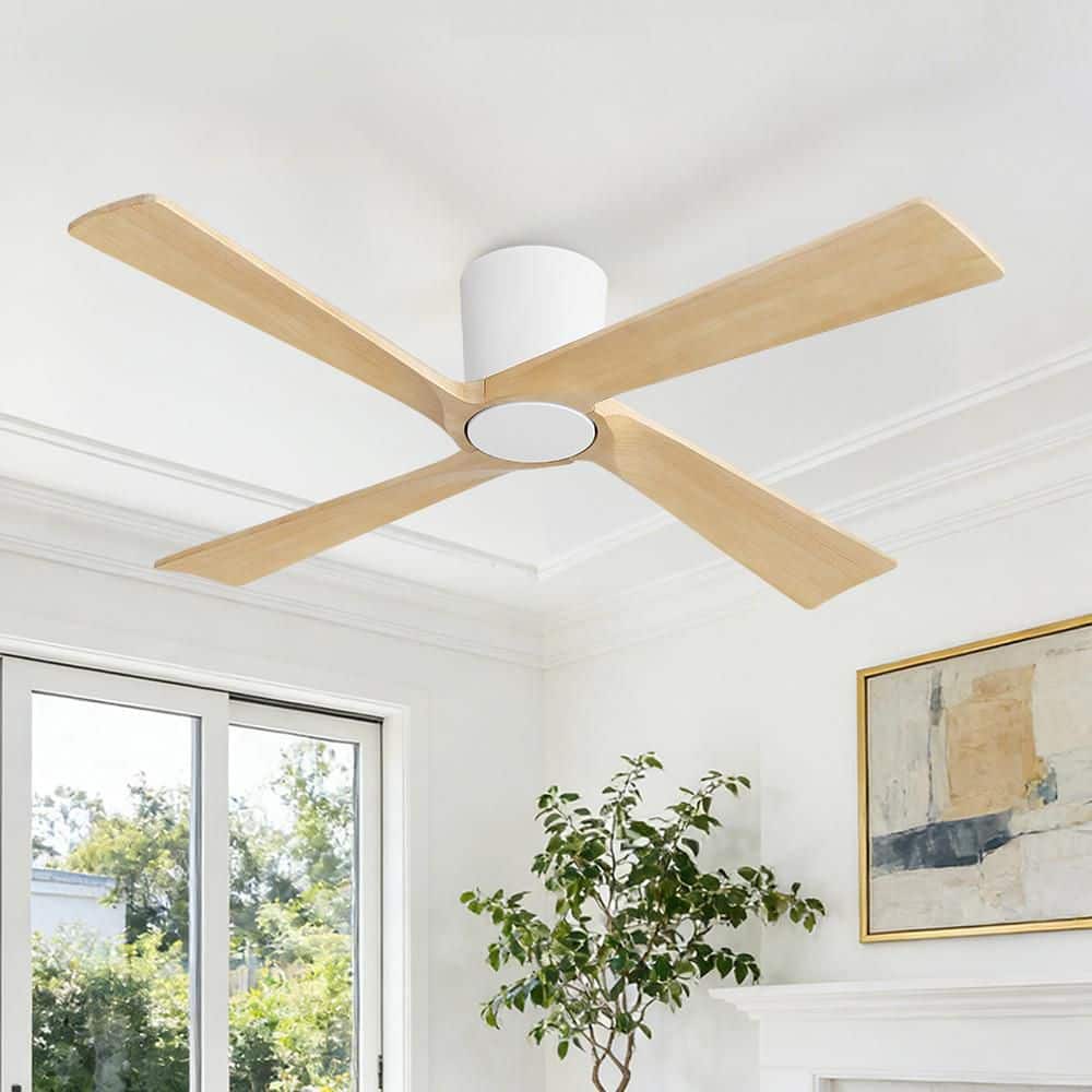 MLiAN 54 in. 4-Solid Wood Blades Dc Motor Indoor Flush Mount