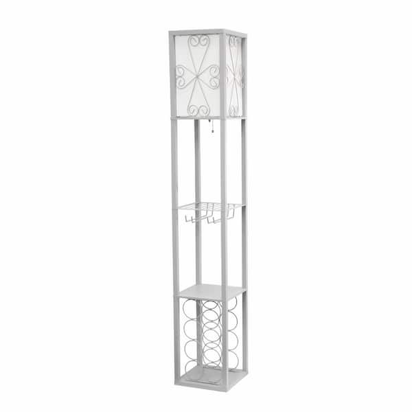 Creekwood home Eleganzia 62.5 in. Gray Vino Wine Rack and Storage Column Floor Lamp for Dining Room with Stemware Holder