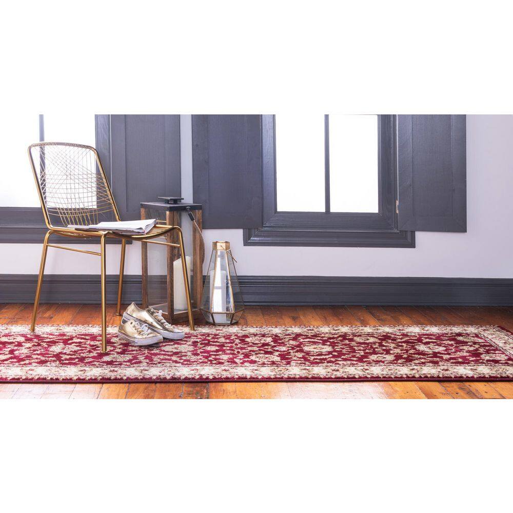 Red and Gold Synthetic Oriental Runner Rug