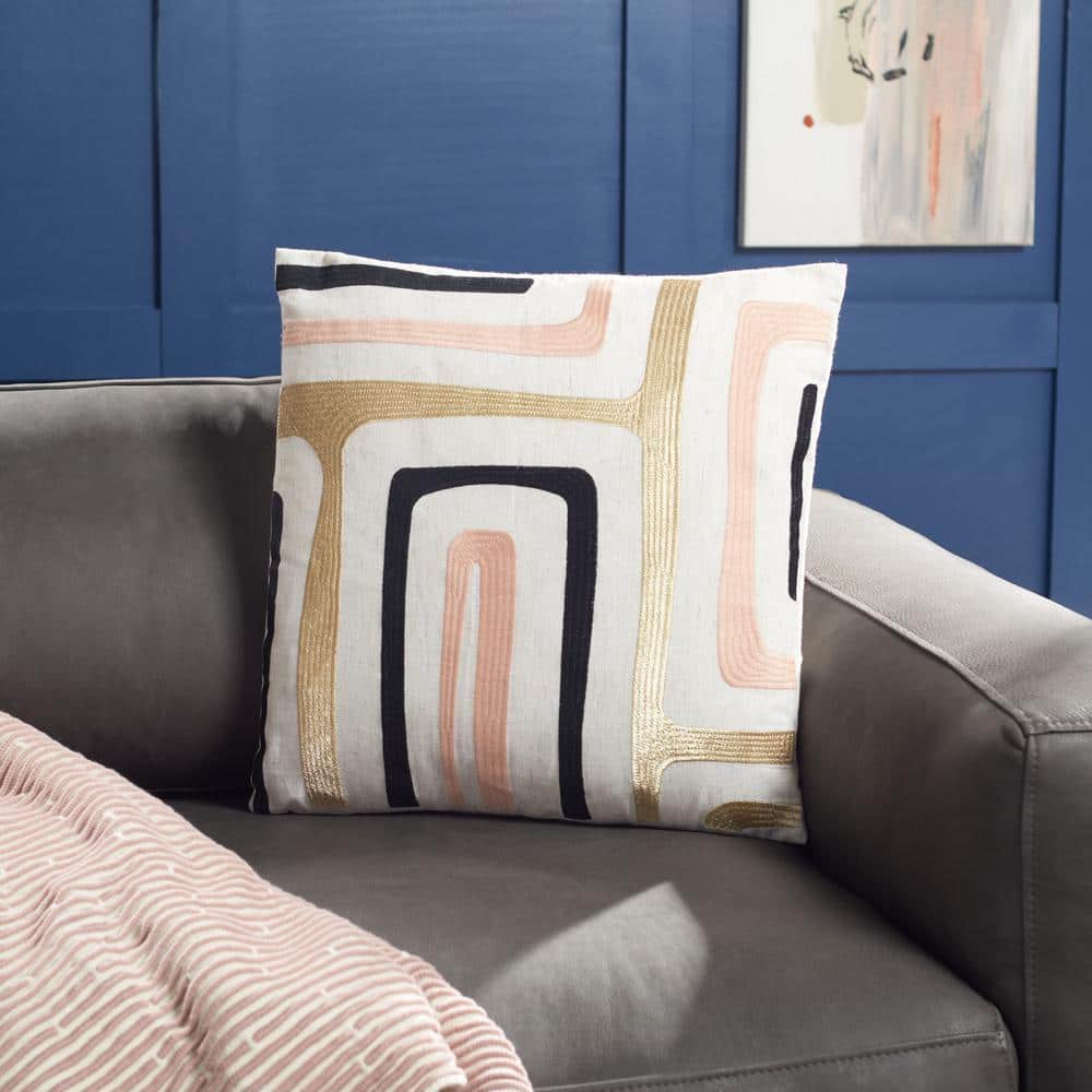 Cream and Gold Mid-Century Modern Square Throw Pillow