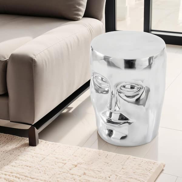 HomeRoots 13 in. Silver Round Metal End Table