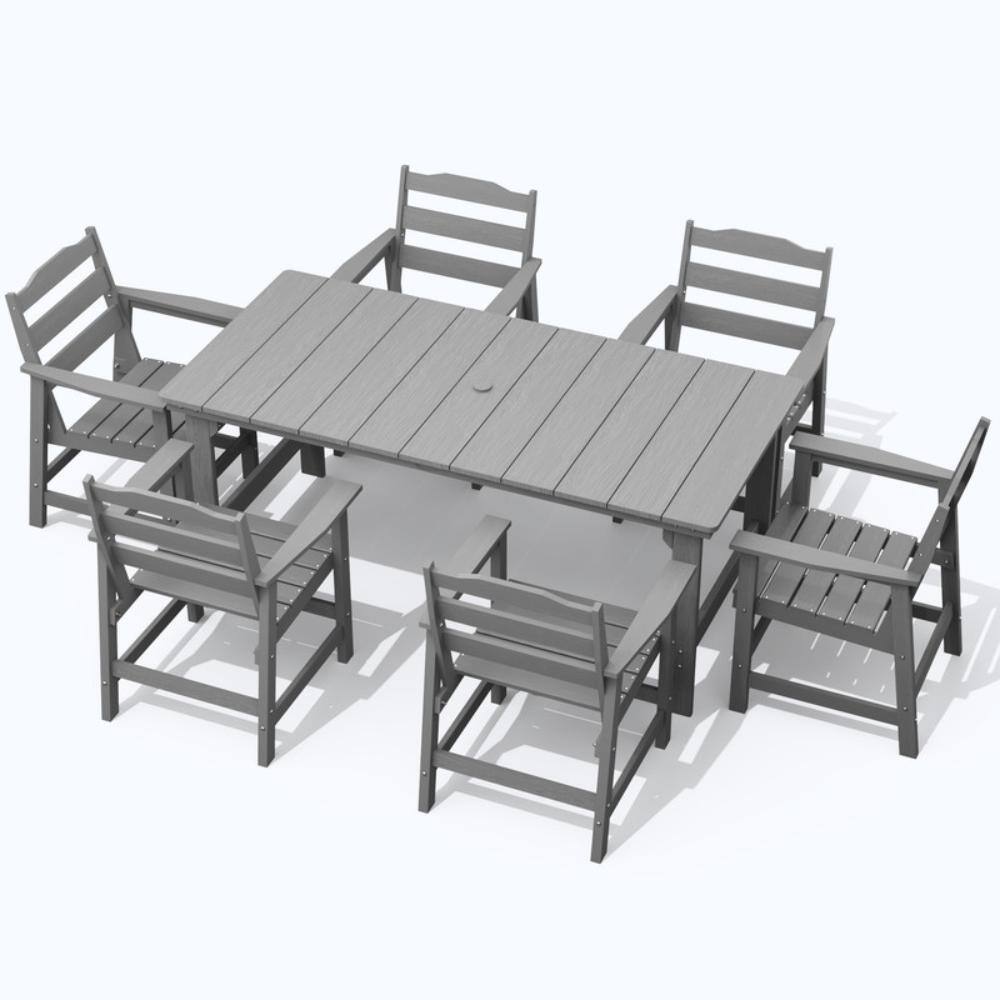 Gray 7-Piece All-Weather HDPE Outdoor Patio Dining Set with Umbrella Hole price history on PriceWatchPro