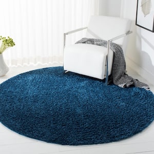 August Shag Navy 7 ft. x 7 ft. Round Solid Area Rug