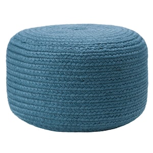 Santa Rosa Solid Blue Polyester Indoor/Outdoor Cylinder Pouf 18 in. x 18 in. x 12 in.