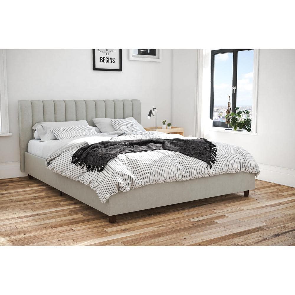 Elegant Queen Gray Linen Tufted Upholstered Bed with Wood Frame