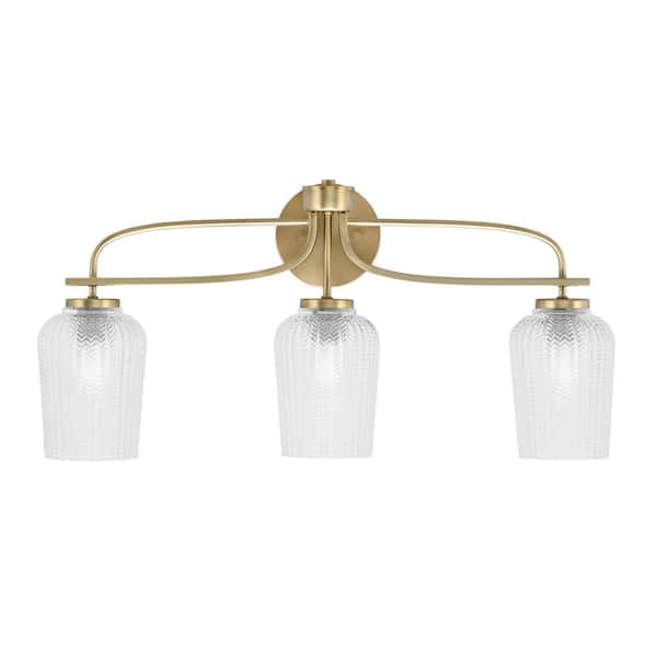 Unbranded Olympia 26.25 in. 3-Light New Age Brass Vanity Light  Clear Textured Glass Shade