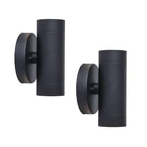 2-Light Black LED Outdoor Wall Sconce Lantern With Up/Down Light 2-Pack