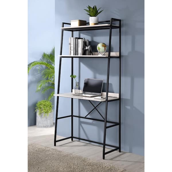 Sorvino 36 in. Matte Black Coating and Light Oak Writing Desk with Bookcase