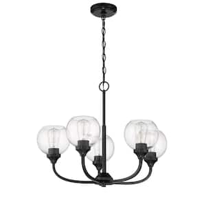 Glenda 5-Light Flat Black Finish with Clear Glass Transitional Chandelier for Kitchen/Dining/Foyer No Bulb Included