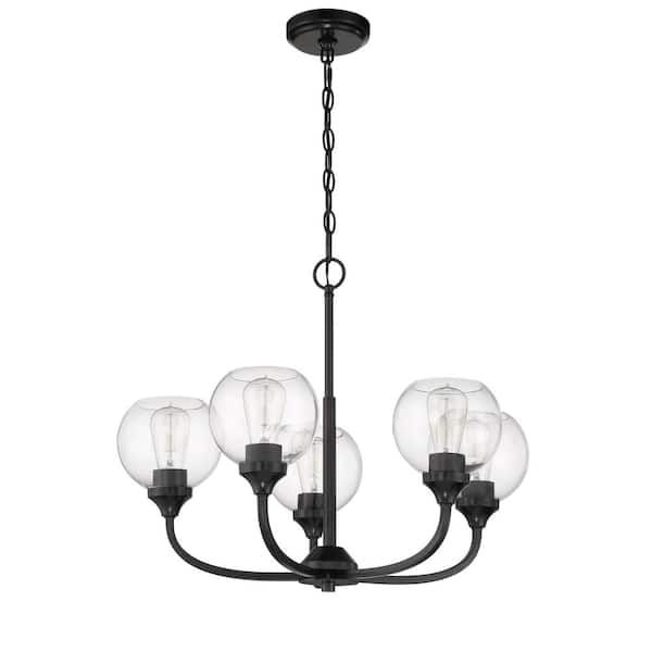 CRAFTMADE Glenda 5-Light Flat Black Finish with Clear Glass Transitional Chandelier for Kitchen/Dining/Foyer No Bulb Included