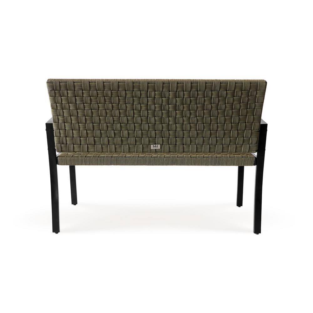Chelsea Olive Green Metal and Rope Outdoor Bench with Armrest