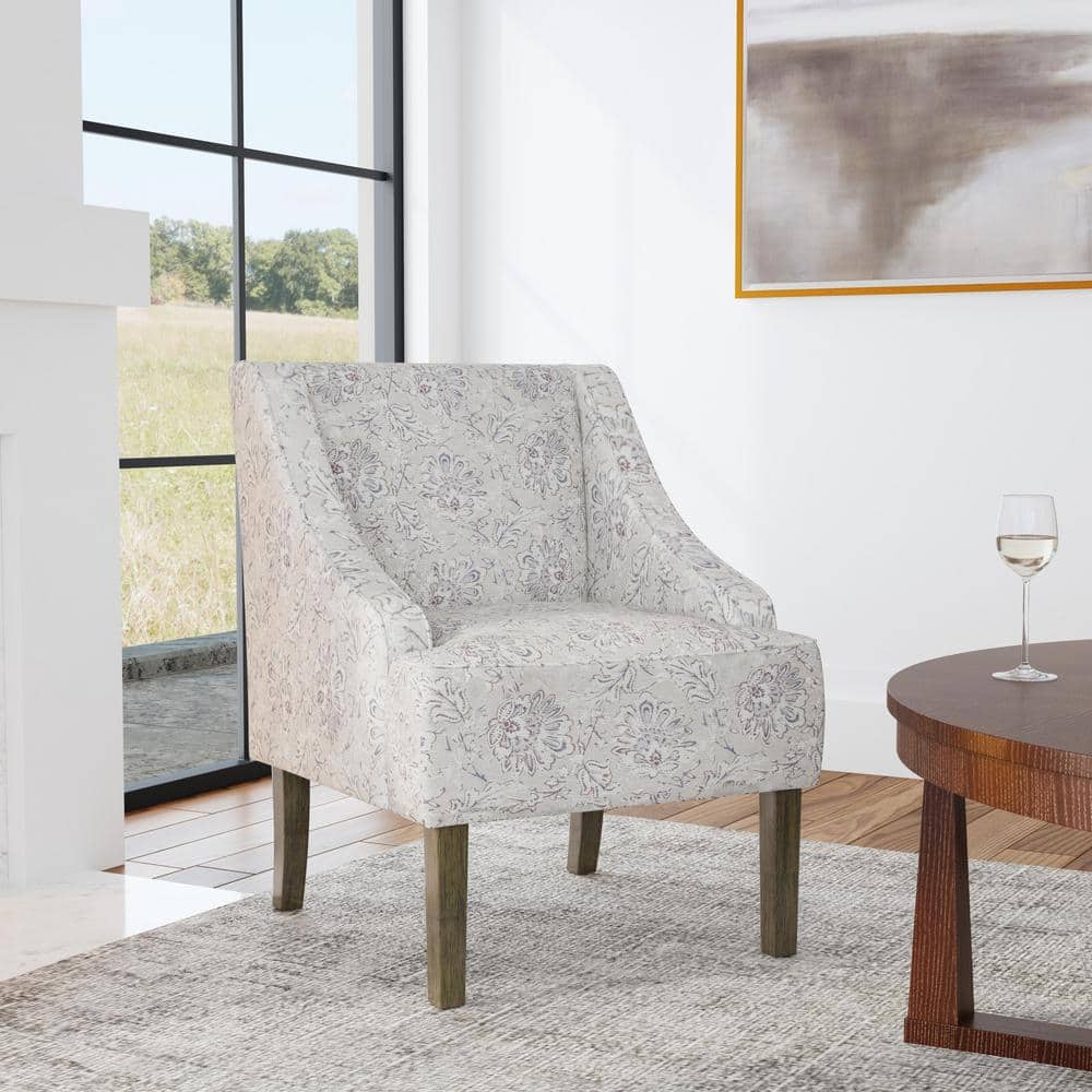 Classic Swoop Linen Artistic Floral Print Fabric Upholstery Arm Chair