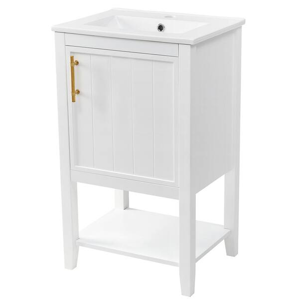 20.00 in. W x 15.50 in. L x 33.50 in. H 1-Sink Bath Vanity in White with White Ceramic Top