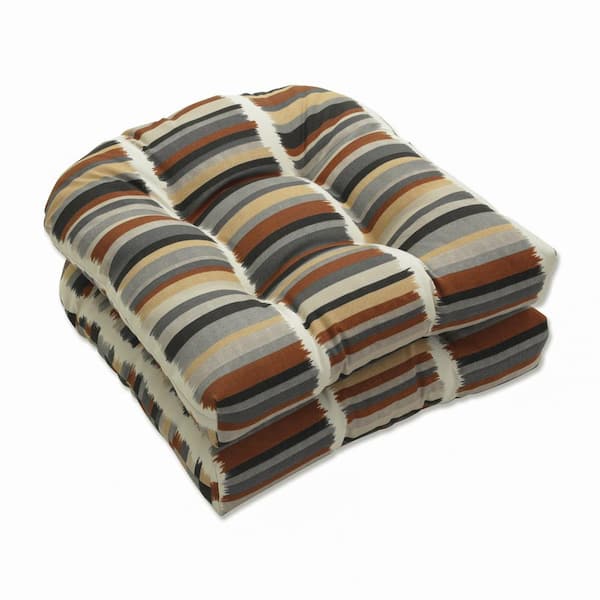 Pillow Perfect Striped 19 in. x 19 in. Outdoor Dining Chair Cushion in Black/Grey/Brown (Set of 2)