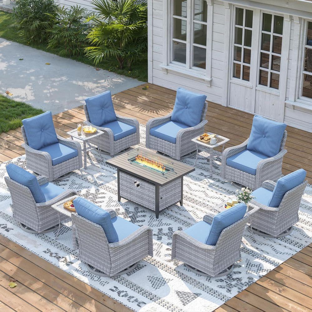 13 Piece Wicker Patio Furniture Set with 55,000 BTU Fire Pit Table, Navy price history on PriceWatchPro
