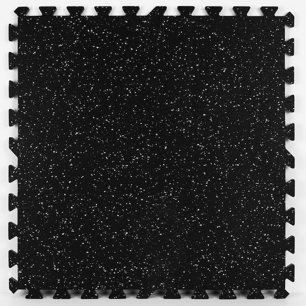FloorPops Basalt Black 24 in. W x 24 in. L x 0.47 in. Thick Rubber Interlocking Exercise Floor Tiles (4 tiles/case)