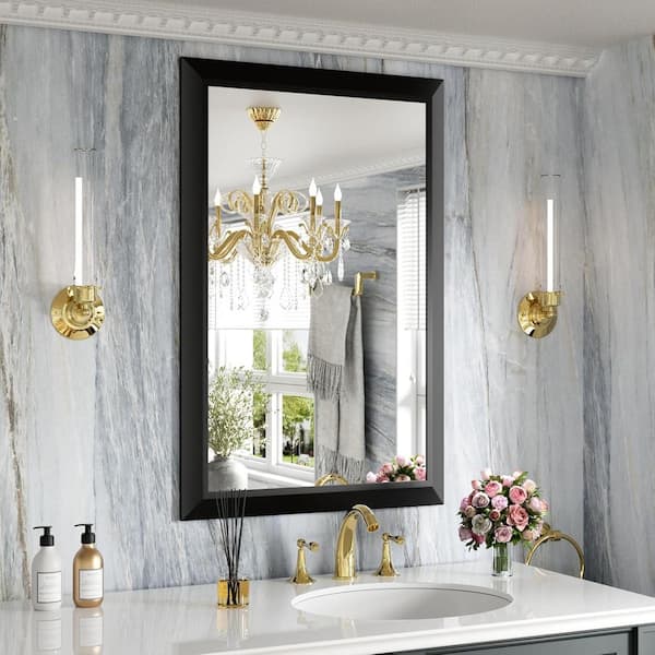 Apmir 24 in. W x 36 in. H Rectangular Aluminum Alloy Framed and Tempered Glass Wall Bathroom Vanity Mirror in Matte Black