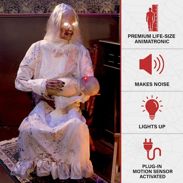 2.9 ft. Life Size Animatronic Gravely Granny by Tekky Halloween Decoration with Motion Activated Sounds