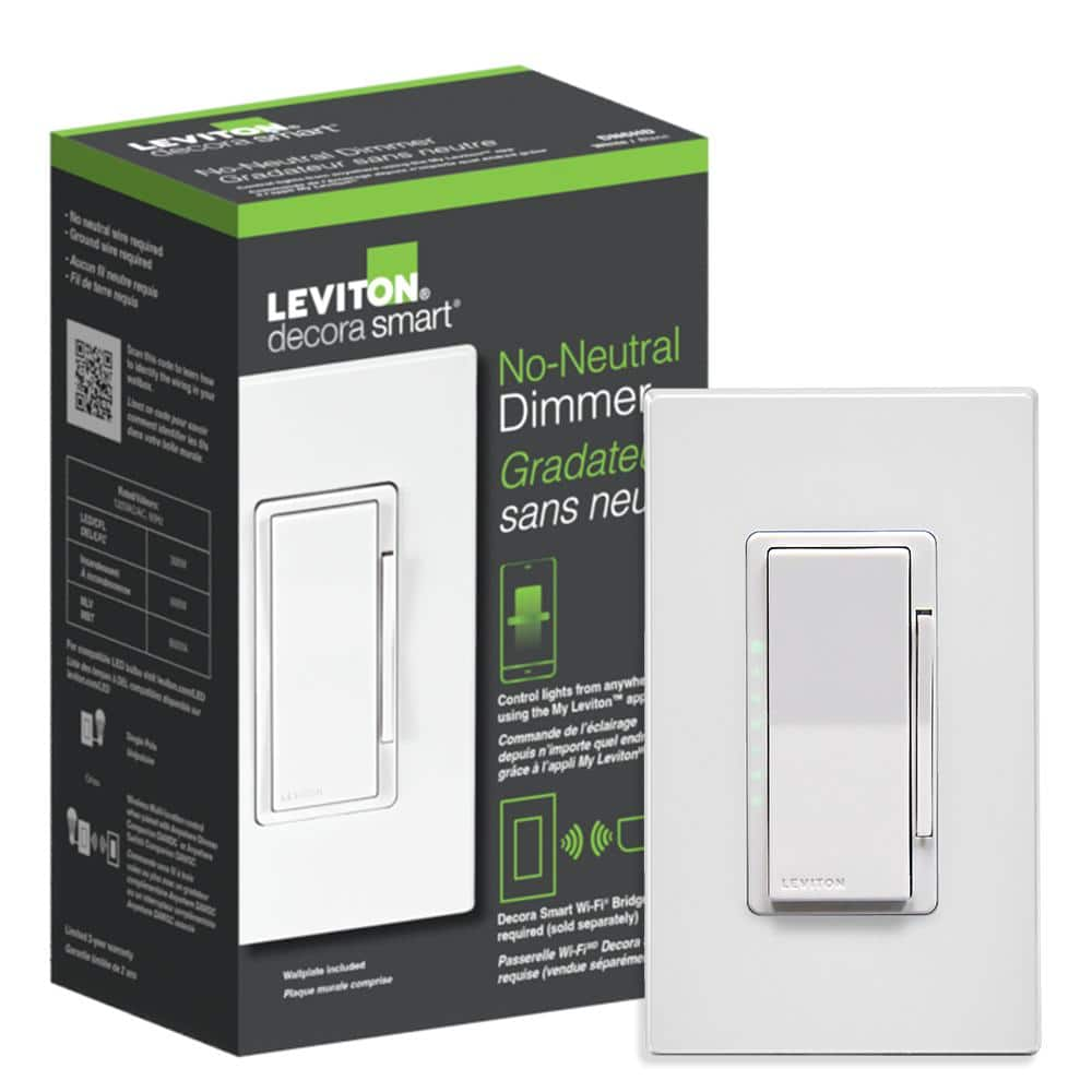 Leviton Decora Smart No-Neutral 600-Watt Dimmer, Requires MLWSB Wi-Fi Bridge, White