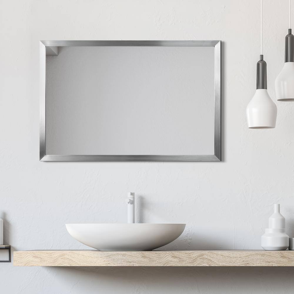 Contempo 20" x 30" Brushed Silver Stainless Steel Wall Mirror