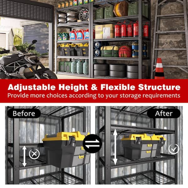 Steel Garage Storage Shelving Unit 72.05 in. Tall Black Metal 5-Shelf Standard Bookcase with Open Storage