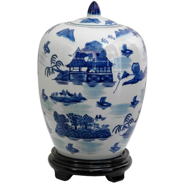 Oriental Furniture 11 in. Porcelain Decorative Vase in Blue