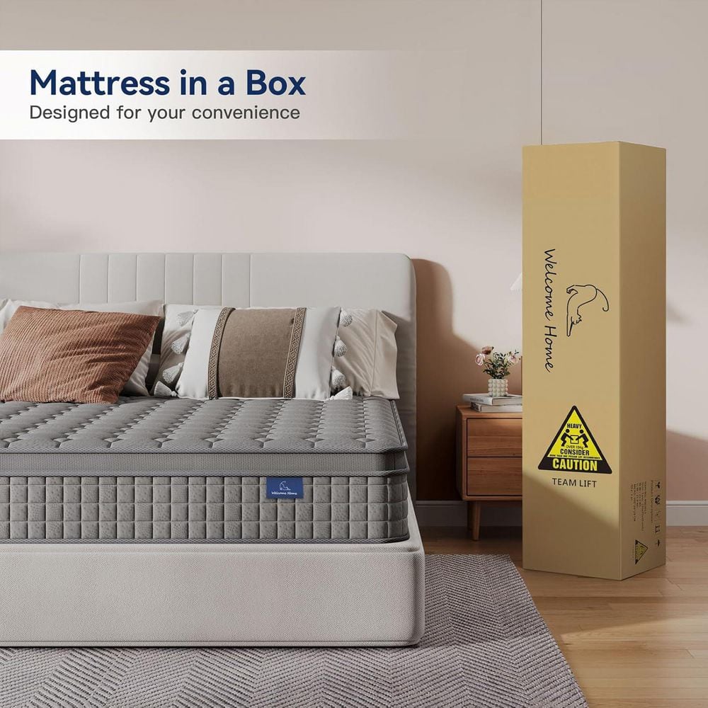 10-Inch Gray Memory Foam Hybrid Queen Mattress with Pocket Springs