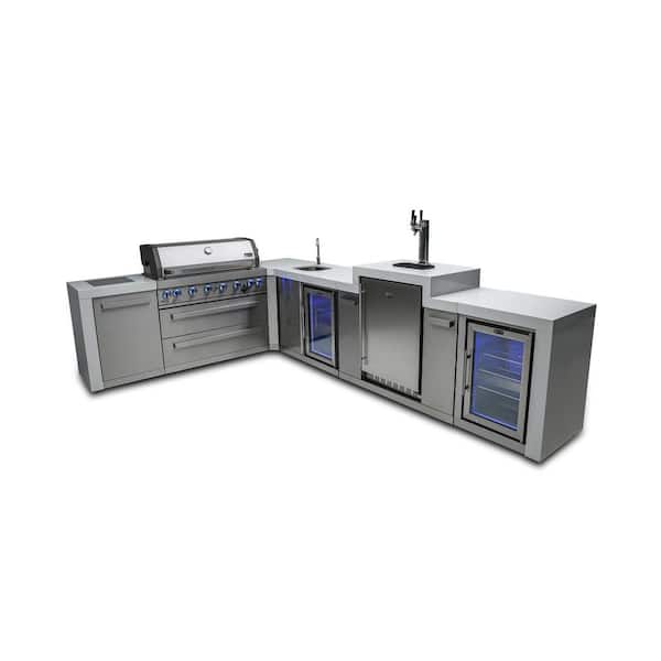 Deluxe Series 6-Burner Outdoor Kitchen Propane Natural Gas Grill Island + Kegerator & 2 Refrigerators in Stainless Steel