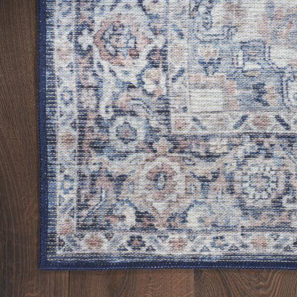 Unbranded - Machine Washable Series 1 Ivory Navy 6 ft. x 9 ft. Distressed Traditional Area Rug