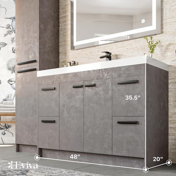 Lugano 48 in. W x 19 in. D x 36 in. H Double Bath Vanity in Cement Gray W/ White Acrylic Top and White Integrated Sinks