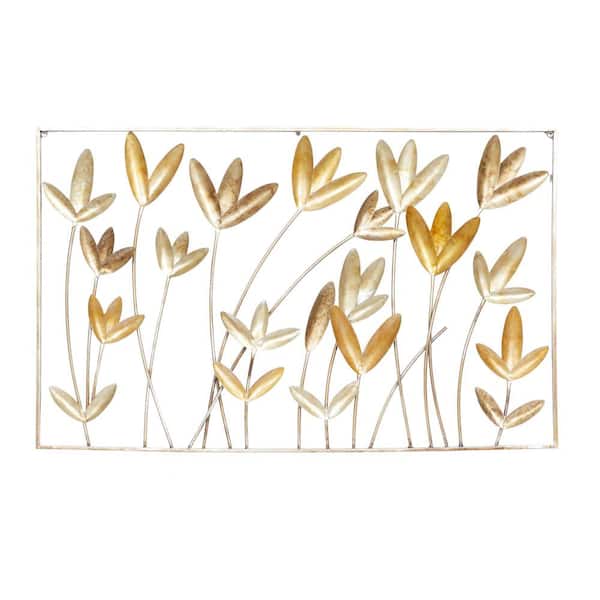 Litton Lane Brown Metal Contemporary Floral Wall Decor 22 in. x 2 in.