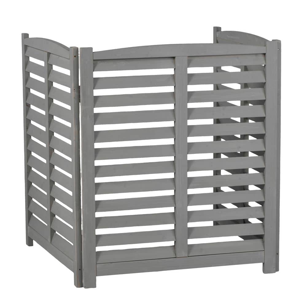 32 in. W x 38 in. H 3-Panel Gray Wooded Outdoor Air Conditioner Fence Cover