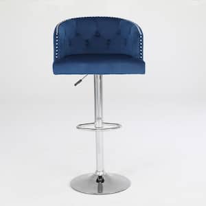 22.45 in. High Blue Metal Frame Cushioned Bar Stool with Fabric seat (Set of 2)